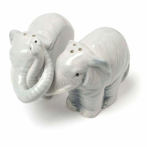 Abbott Collection Hugging Elephants Ceramic Salt & Pepper Shaker Set, Gray