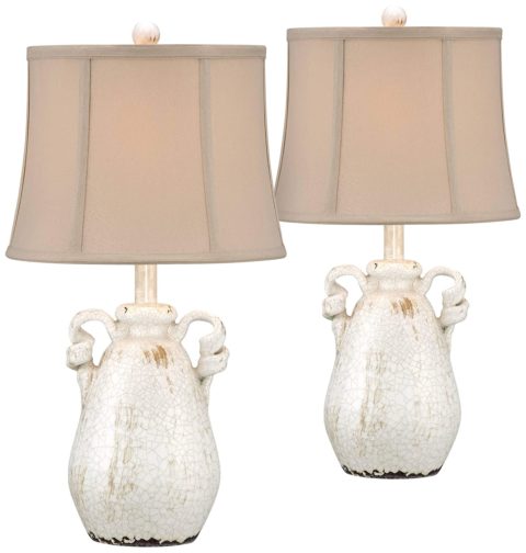 Regency Hill Sofia Rustic Country Cottage Accent Table Lamps 22" Tall Set of 2 Crackled Ivory Glaze Ceramic Handles Jar Beige Bell Shade for Bedroom Living Room House Home Bedside Nightstand
