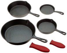 Cast Iron Skillets, Set Of 4 (Pre-seasoned) 10 Inch - 5.1 Inch, Including Large & Small Silicone Hot Handle Holders | Indoor & Outdoor Use