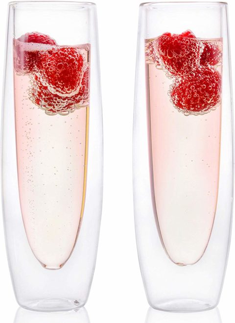 Glass Champagne Flutes - Set of 2 - Stemless Sparkling Wine Glasses - 5 oz - Mimosa Wine Flute For Weddings Bridesmaid Party and Bridal Showers -Eparé