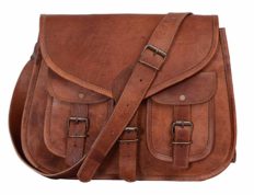 KPL 14 Inch Leather crossbody bags Purse Women Shoulder Bag Satchel Ladies Tote Travel Purse full grain Leather (Tan Brown)