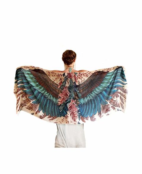 Pure Silk Wearable Artistic Hand Painted Bird Wing Feather Scarf (Exotic)