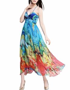 CDCLOTH Women's Summer Sling Mulberry Silk Dress Backless Silk Beach Maxi Dress