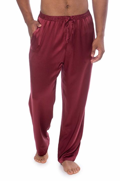 TexereSilk Men’s Luxury Silk Pajama Pants (Hiruko, Burgundy, XXL) Best Xmas Gifts