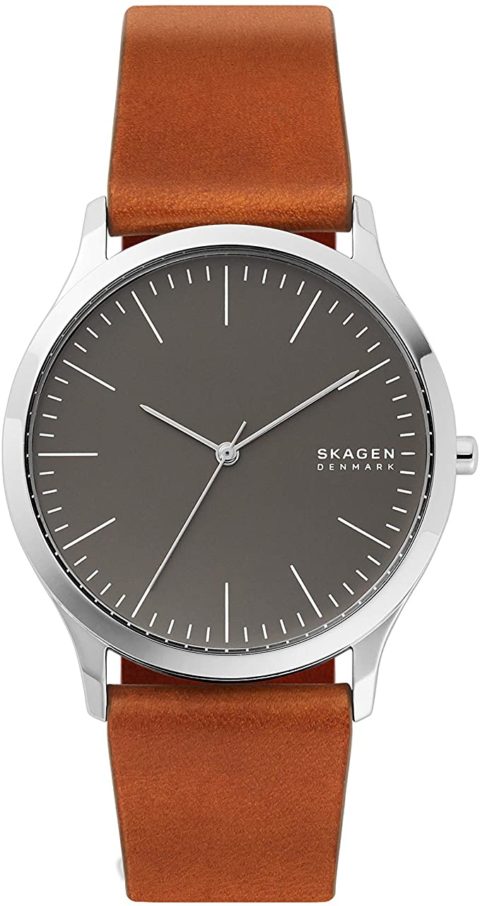 Skagen Men\'s Jorn Quartz Analog Stainless Steel and Leather Watch, Color: Metallic (Model: SKW6552)
