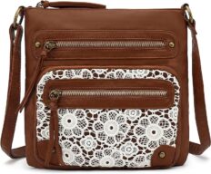 Scarleton Crossbody Bags for Women Travel Bag Purses and Handbags Multi Pocket Lace Shoulder Bag Faux Leather, H191204 - Brown