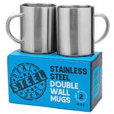 Stainless Steel Double Walled Mugs: 100% BPA Free,15 oz Metal Coffee & Tea Cup Mug - Insulated Cups with Handles Keep Drinks Hot or Cold Longer - Durable for Camping - Set of 2 Shatter Proof Mugs