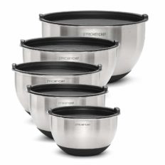 Priority Chef Premium Mixing Bowls With Airtight Lids Set, Thicker Stainless Steel Mixing Bowl Set, Large Prep Metal Bowls with Lids, Nesting Bowls for Kitchen, 1.5/2/3/4/5 Qrt, Black