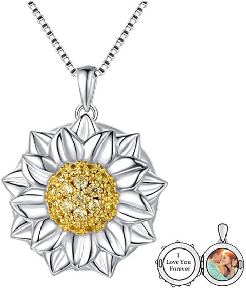 925 Sterling Silver Sunflower Necklace Locket That Hold 2 Pictures Silver Sunshine Flower Necklace for Women