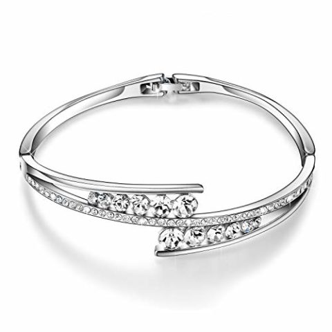 Menton Ezil Love Encounter Women Bangle Bracelets with Crystal White Gold Plated Adjustable Hinged Jewelry