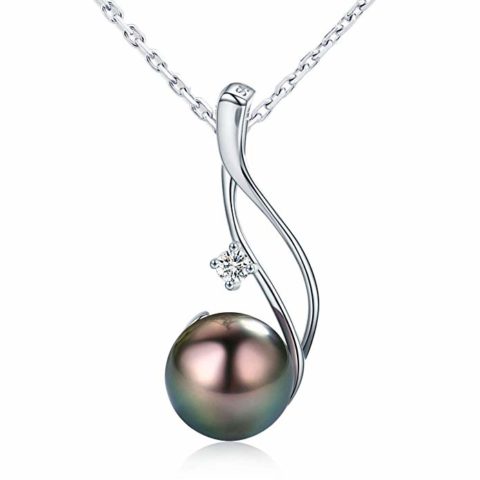 CHAULRI Authentic 9-10mm South Sea Tahitian Black Pearl Pendant Necklace 18K Gold Plated 925 Sterling Silver - Jewelry Gifts for Women Wife Mom Daughter