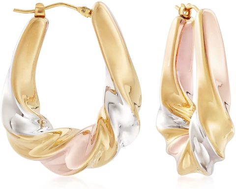Ross-Simons Italian Andiamo 14kt Tri-Colored Gold Over Resin Scalloped Hoop Earrings For Women