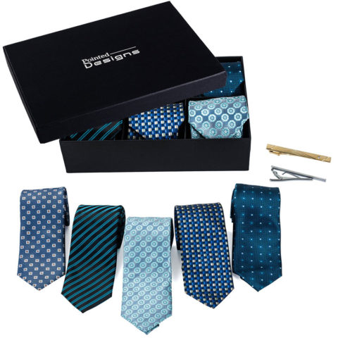 Formal Ties for Men - 5 Men's Neckties And 2 Classy Tie Bars In Gift Box - Gifts For Men By Pointed Designs