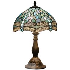 Tiffany Lamp Table Lamp Sea Blue Stained Glass Dragonfly Style Luxurious Boho Banker Memory Lamp Sympathy Nightstand Reading Desk Light 18" Tall WERFACTORY Bedside Bedroom Living Room Farmhouse Hotel