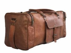 25 Inch Large Leather Duffel Travel Duffle Gym Sports Overnight Weekender Bag (brown)
