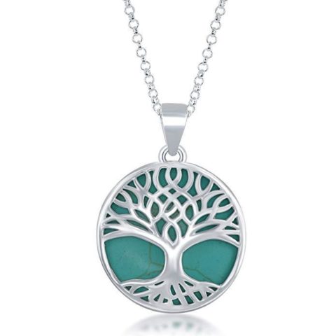 Beaux Bijoux Sterling Silver Natural Turquoise Stone Tree of Life Necklace Turquoise Pendant Necklace for Women