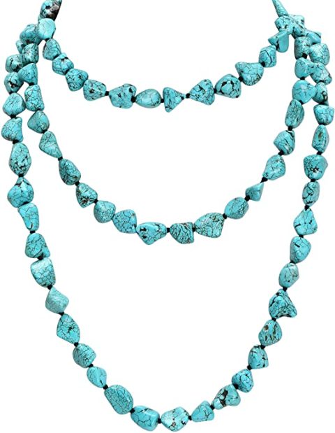 POTESSA Turquoise Beads Endless Necklace Long Knotted Stone Multi-Strand Layer Necklaces Handmade Jewelry 59"