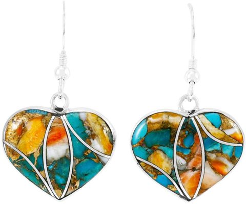 Turquoise Hearts Earrings 925 Sterling Silver & Genuine Turquoise (Spiny Turquoise)