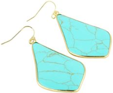 TUMBEELLUWA Crystal Quartz Stone Dangle Hook Earrings Rhombus Shape Gold Plated,Green Howlite Turquoise