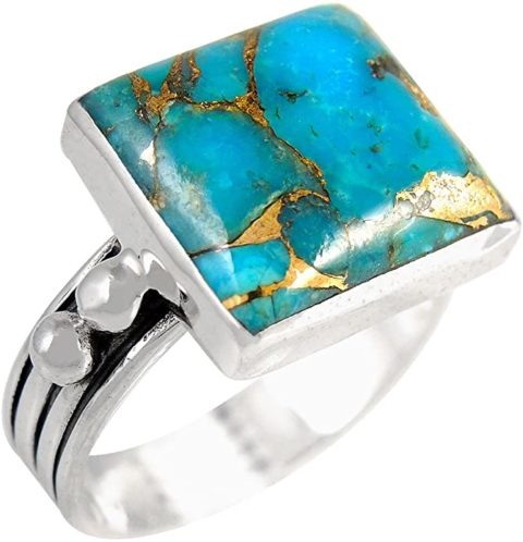 Turquoise Ring in Sterling Silver 925 & Genuine Turquoise Size 6 to 11 (SELECT color)