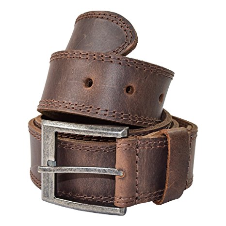 Hide & Drink, Men's Two Row Stitch Leather Belt Handmade :: Bourbon Brown (Size 34)