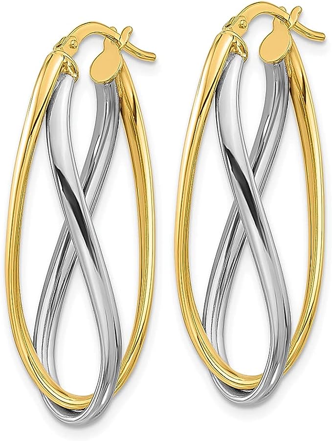 14k Two Tone Gold Oval Double Hoop Earrings Fine Jewelry For Women Gifts For Her