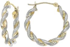 14k Gold Two-Tone Twisted Hoop Earrings (21mm - 0.8'')
