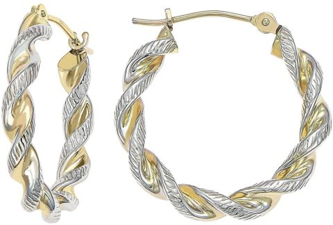 14k Gold Two-Tone Twisted Hoop Earrings (21mm - 0.8'')