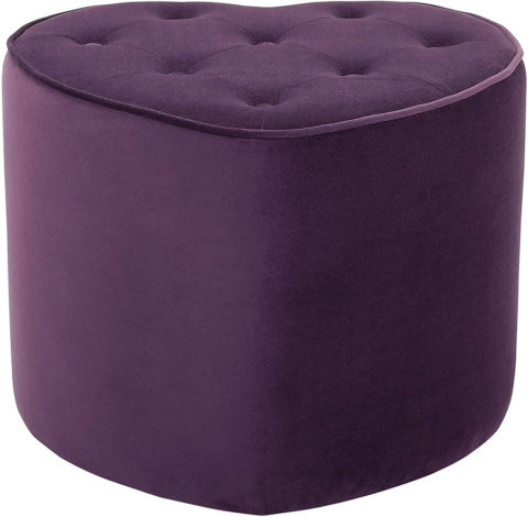 BIRDROCK HOME Heart Tufted Purple Velvet Ottoman Foot Stool – Soft Large Padded Stool - Great for The Living Room, Bedroom Vanity and Kids Room - Upholstered Decorative Furniture Rest