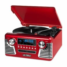 Victrola 50\'s Retro Bluetooth Record Player & Multimedia Center with Built-in Speakers - 3-Speed Turntable, CD Player, AM/FM Radio | Vinyl to MP3 Recording | Wireless Music Streaming | Red