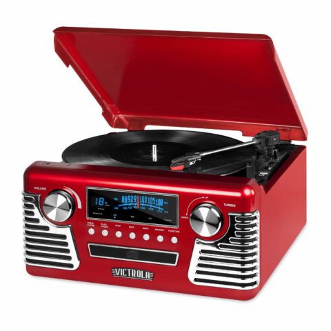 Victrola 50's Retro Bluetooth Record Player & Multimedia Center with Built-in Speakers - 3-Speed Turntable, CD Player, AM/FM Radio | Vinyl to MP3 Recording | Wireless Music Streaming | Red