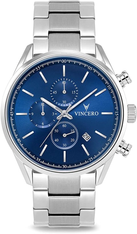 Vincero Luxury Men's Chrono S Wrist Watch - Stainless Steel Band - 40mm Chronograph Watch - Japanese Quartz Movement (Blue Steel)