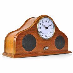 Pyle 2-in-1 Vintage Style Clock - Retro Bluetooth Speaker, Tabletop Clock, Handcrafted Birchwood, Quartz Clock, USB Charging, Full Bass Sound System, Built-in Speakers, 25 Watt, Brown (PVNTLCL41BT)