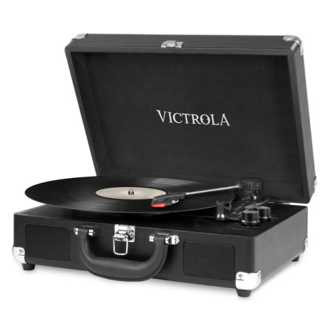 Victrola Vintage 3-Speed Bluetooth Portable Suitcase Record Player with Built-in Speakers | Upgraded Turntable Audio Sound| Includes Extra Stylus | Black
