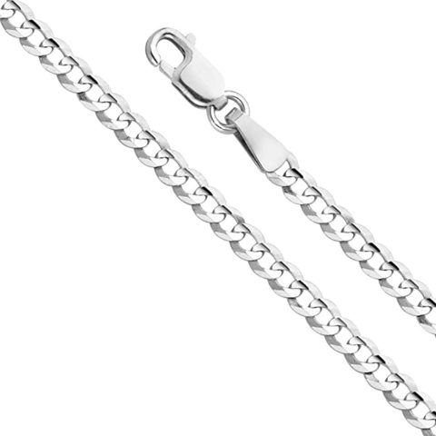 The World Jewelry Center 14k REAL White Gold Solid 2.5mm Cuban Concave Curb Chain Necklace with Lobster Claw Clasp - 18"