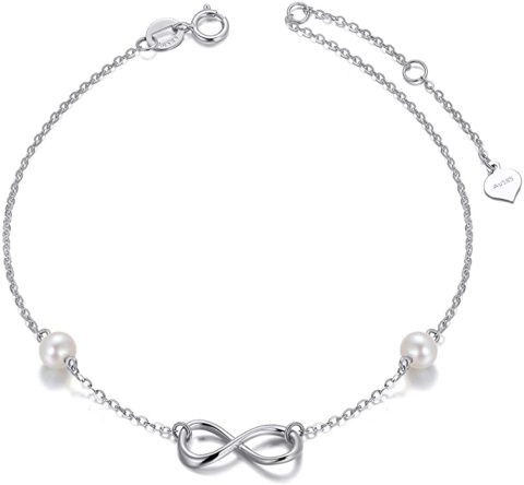SISGEM 14k White Gold Infinity Bracelets for Women, Real Pearl Love Knot Jewelry Gifts for Her, 6.9\"+0.7\"+0.7\" (White Gold, 14k Gold)