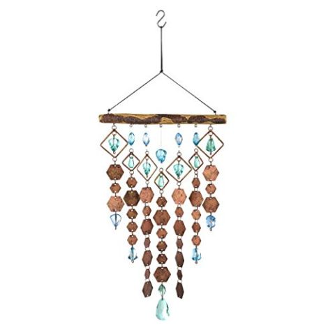 Grasslands Road Hanging Chime Hexagon - Wind Chime - Home Garden Décor, 14 5/8 Inch Length 7 5/8 Inch Width Metal/Glass