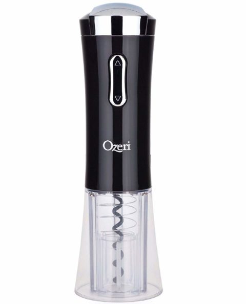 Ozeri Nouveaux II Electric Wine Opener in Black, with Foil Cutter, Wine Pourer and Stopper