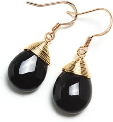 Scutum Craft Natural Stone Dangle Drop Earrings with 14K Yellow Gold Plated Wire Wrap and 925 Sterling Silver Hook Jewelry for Women, Gift for Best Friend (Black Onyx Water Drop)