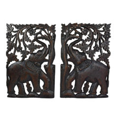 AeraVida Leisurely Couple Elephant Hand Carved Wood Wall Art Panel Set