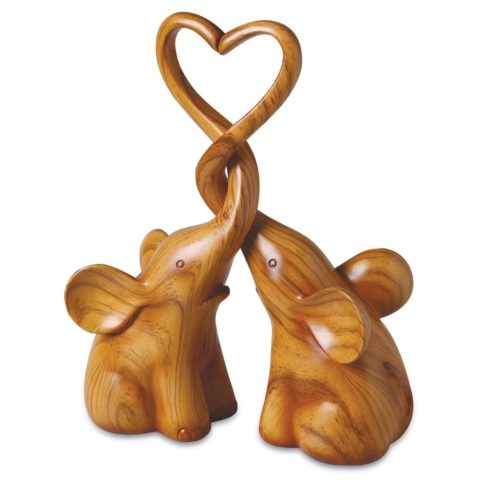 Two Piece Loving Elephants - Brown Intertwined Animal Pair Heart Sculpture, Home Decor Accent, Centerpiece