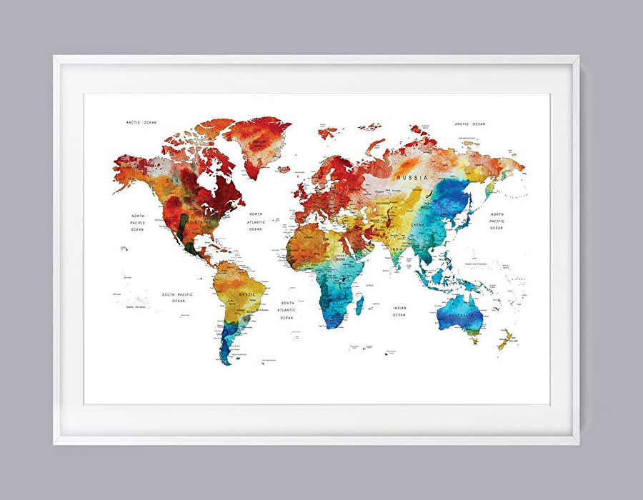 World Map Scratch Off Wall Art Poster, Watercolor World Map Travel Tracker Large, 60x80 cm Abstract World Map. Scratch map, Gift For Travelers Travel Map With Usa States And Countries