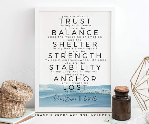 Gift for Him, Personalized You Are My Anchor Art Print, First Wedding Anniversary Paper Gift
