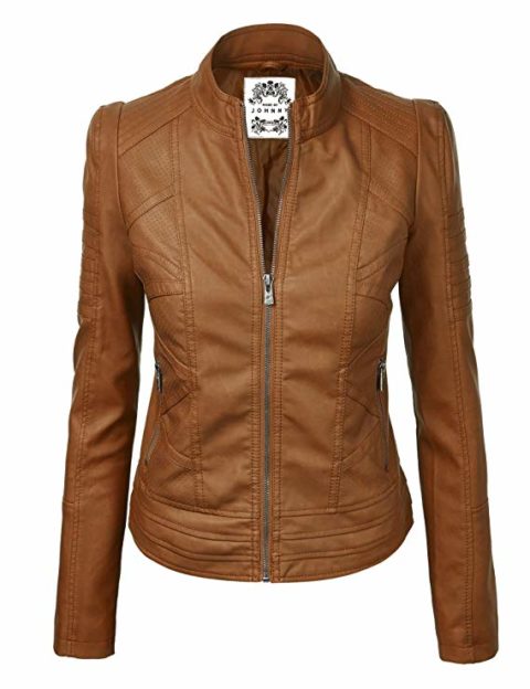 Made By Johnny MBJ WJC746 Womens Vegan Leather Motorcycle Jacket S Camel