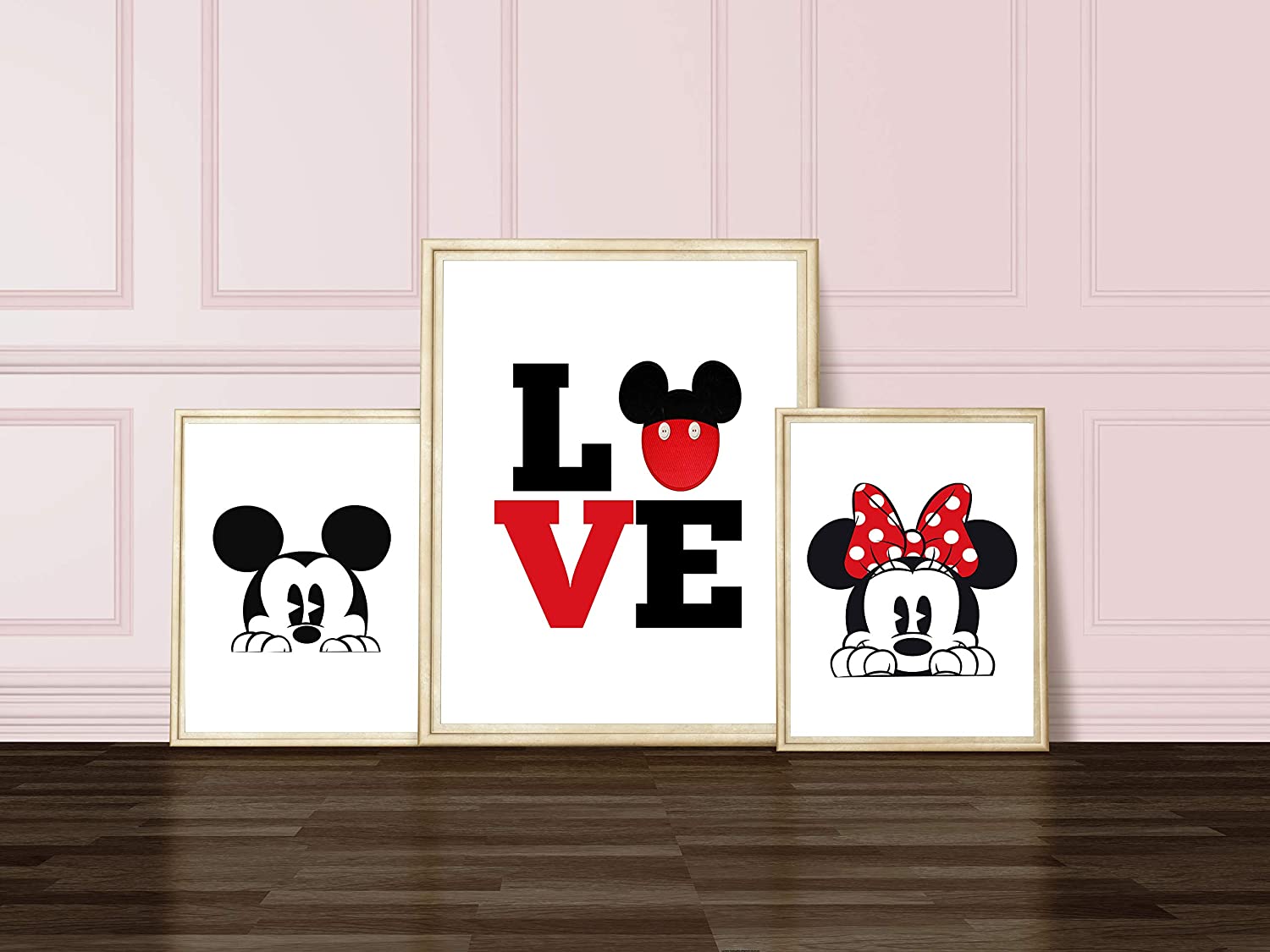 Minnie and Mickey Mouse Bathroom OR Bedroom Prints - Silhouette - Love - Set of 3 Prints ((unframed))