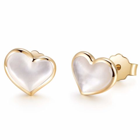 Piara Genuine Mother of Pearl Love Heart Earrings Stud，Handmade 925 Sterling Silver 18K Gold Plated Earrings Stud Jewelry For Women，" Love is in the air"Earrings