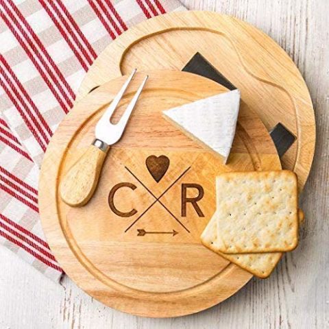 Personalized Cheese Board and Knife Set - Anniverary Gifts for Boyfriend Girlfriend - Engagement Gifts for Couples