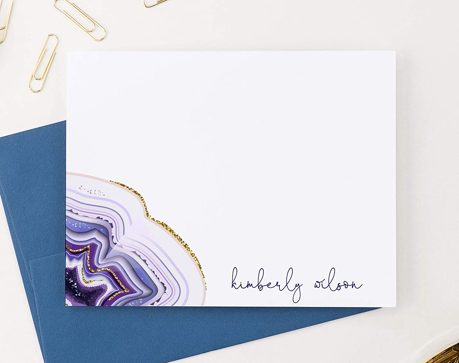 Purple Agate Note Cards and Envelopes, Agate Stationary with Envelopes, Personalized Stationery for Women, Your Choice of Colors and Quantity