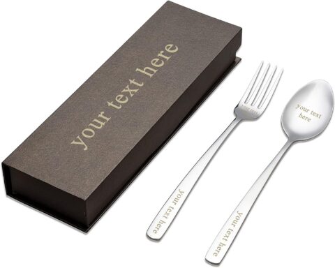 Custom Personalized Flatware Set, Yoption Stainless Steel Customized Engraved Spoon and Fork Kit with Gift Box, Unique Lover Customized Gift (Customized Spoon & Fork, 1)
