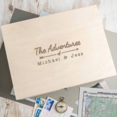 Personalized Wooden Keepsake Box -"The Adventures Of." Design - Anniversary Engagement Gifts for Couples - Christmas Xmas Holiday Present for Boyfriend Girlfriend